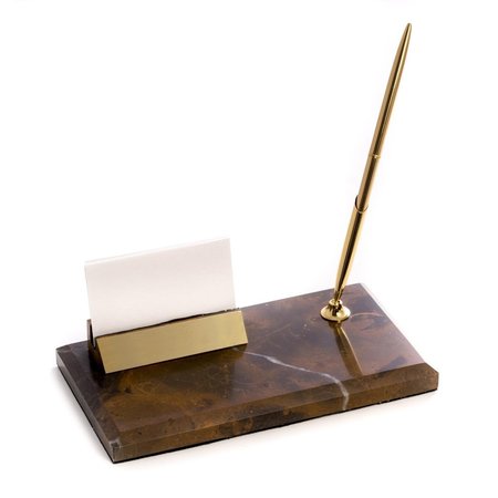 BEY BERK INTERNATIONAL Bey-Berk International D020 Tiger Eye Marble with Gold Plated Business Card Holder & Pen D020